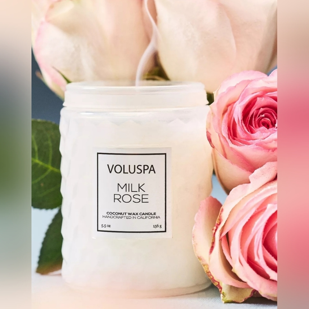 ♥️BUY 2 GET 1 FREE Voluspa Floral Milk Rose Glass Candle, Milk Rose, 45.00 USD - Picture 3 of 16
